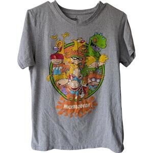 Nicktoons Retro 90s Y2K Nickelodeon M Gray Rugrats Ren Stimpy CatDog Reptar Tee